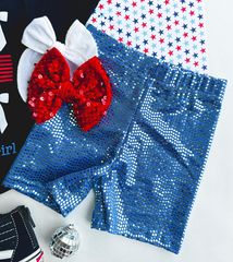 Blue Sequin Biker Shorts