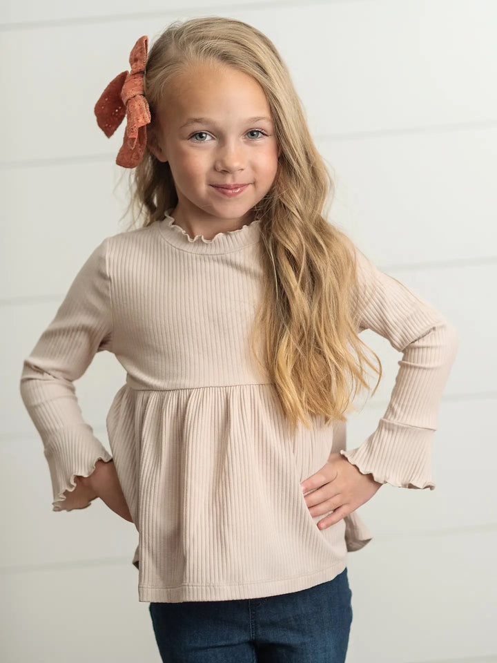 Kids Long Sleeve Lettuce Trim Ribbed Fall Shirt