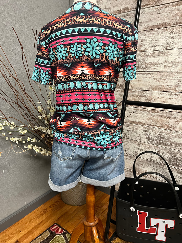 Western Flower Bull V-neck Top