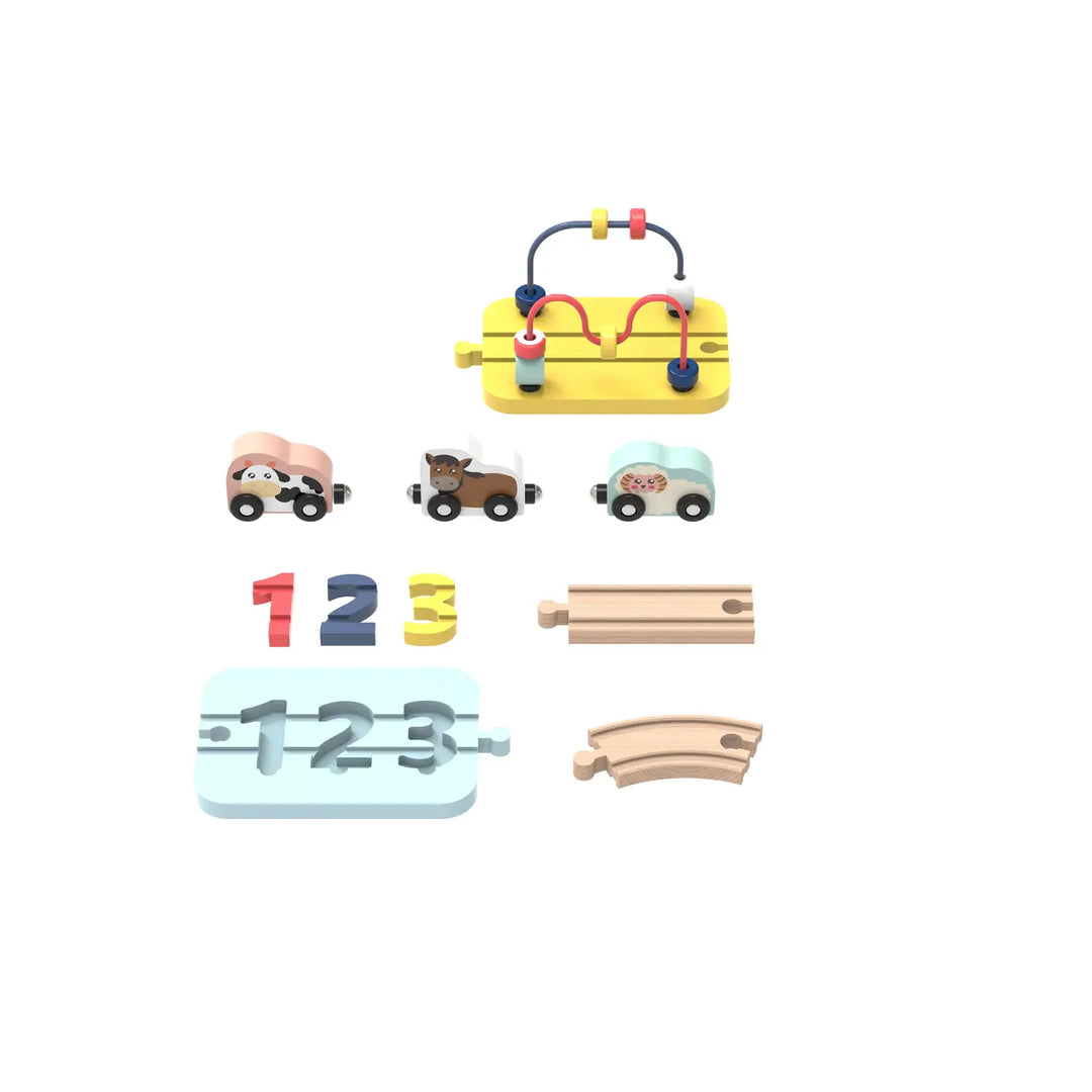 Wooden Railway 123 Puzzle and Bead Set 18-Pieces