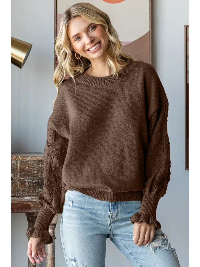 Eyelet Flounce Sleeve Sweater