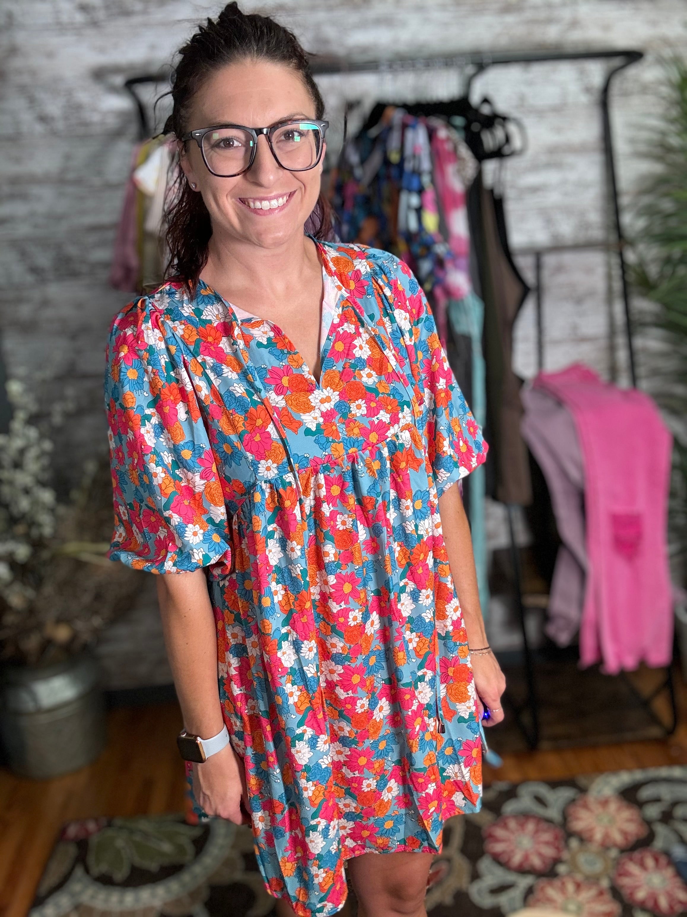 Boho Floral Print V Neck Lantern Sleeve Babydoll Dress – Main Street  Boutique Mo