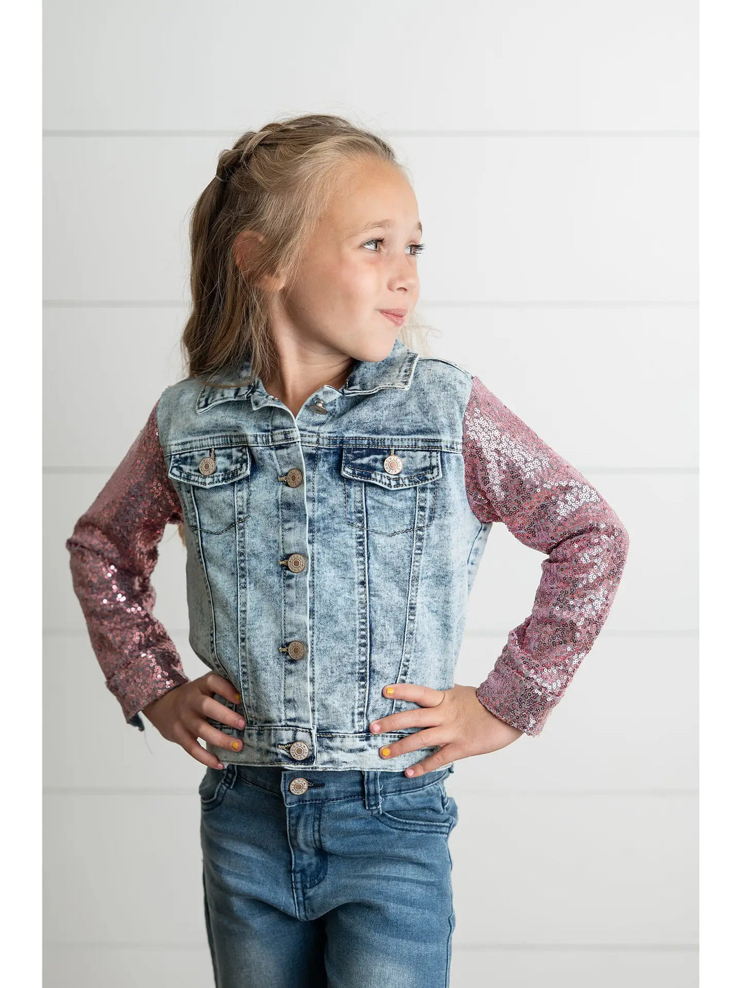 Pink Sequin Denim Jacket