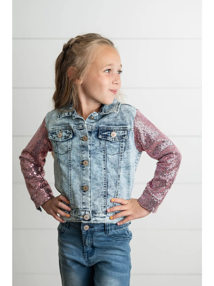 Pink Sequin Denim Jacket