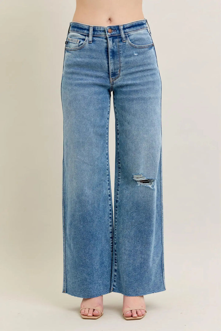 Judy Blue Vintage Wash Destroyed Wide Leg Jeans