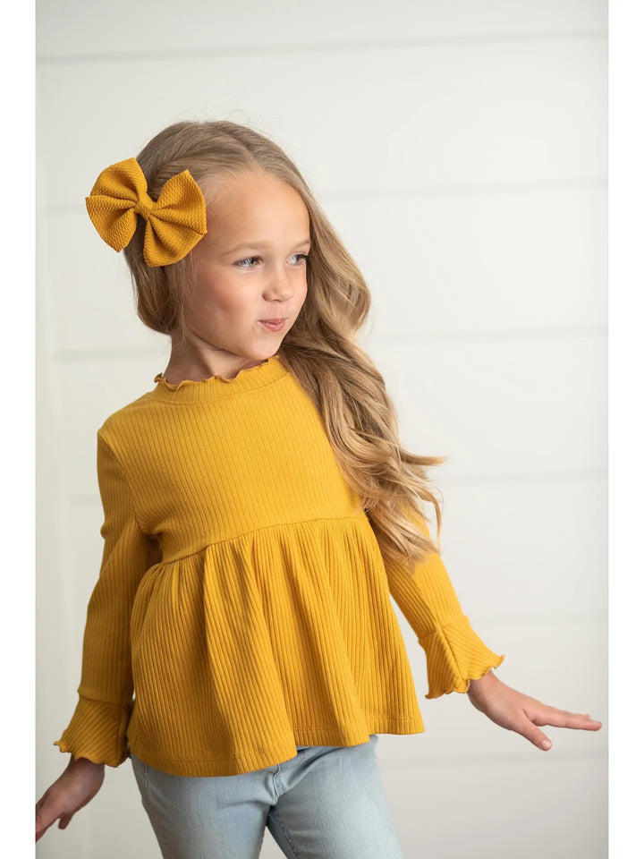 Kids Long Sleeve Lettuce Trim Ribbed Fall Shirt