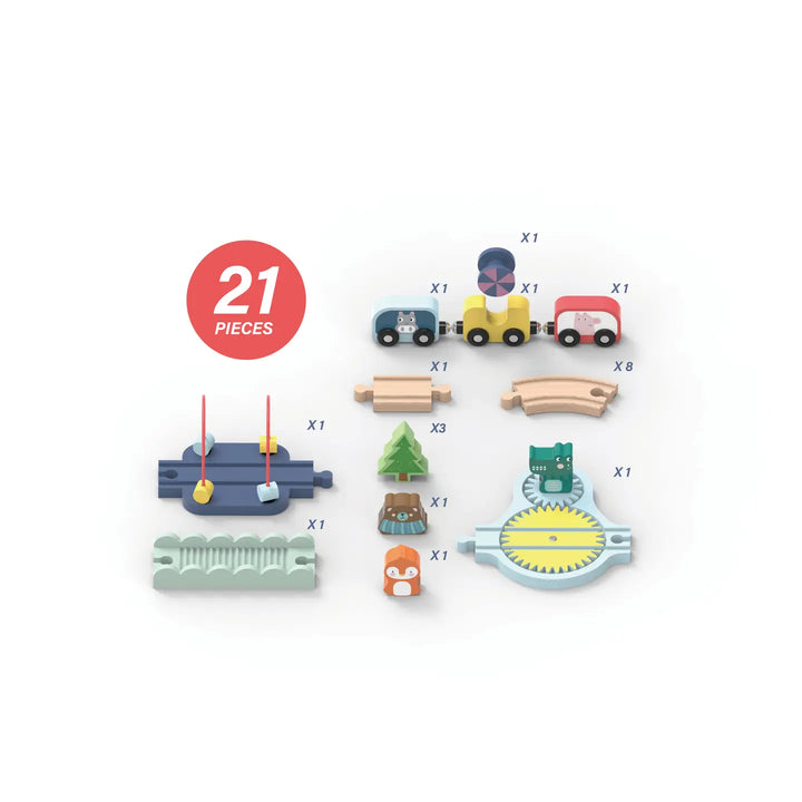 Wooden Railway Jungle- 22 Piece Animal Set, Train Cars