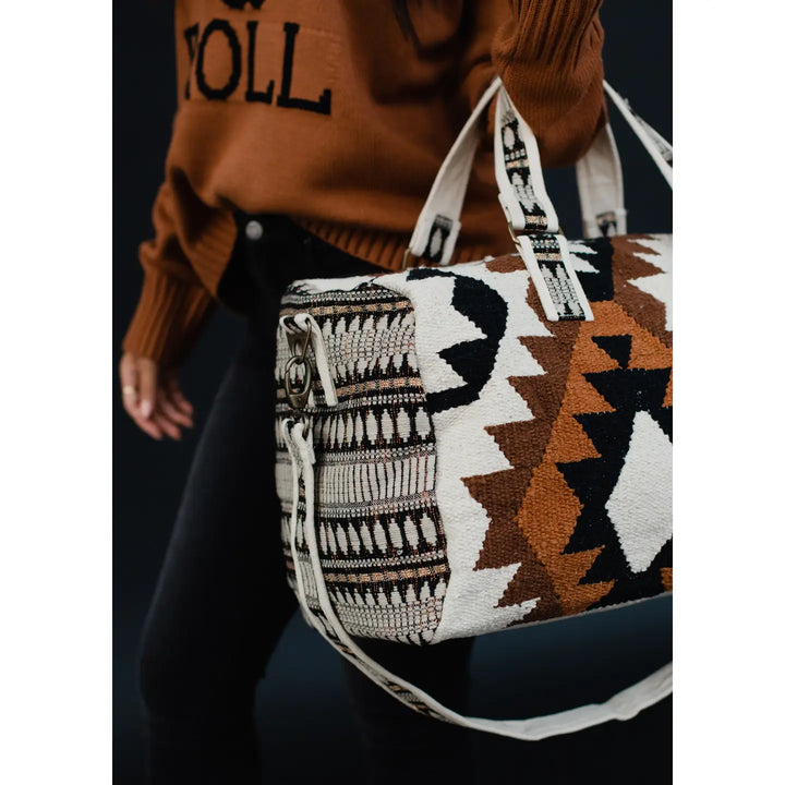 Cream Brown & Tan Aztec Duffel