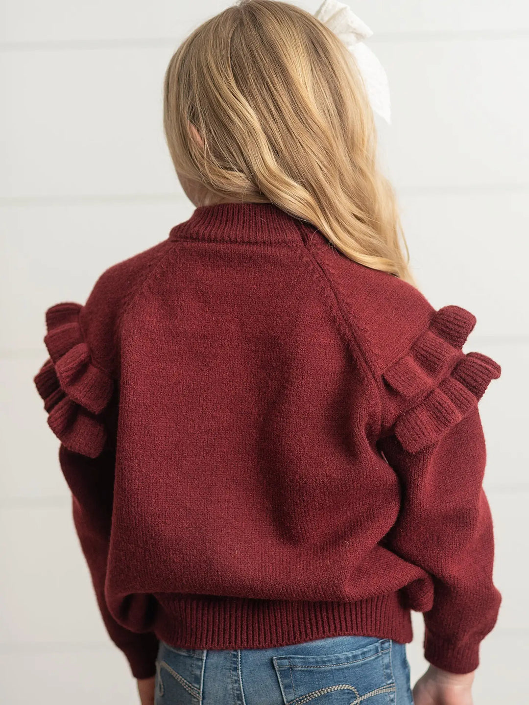 Kids Double Ruffle Crew Neck Fall Winter Sweater