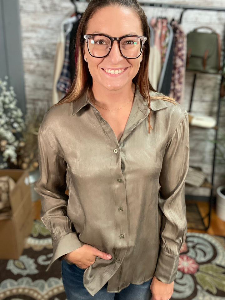 Solid Satin Button Up Top