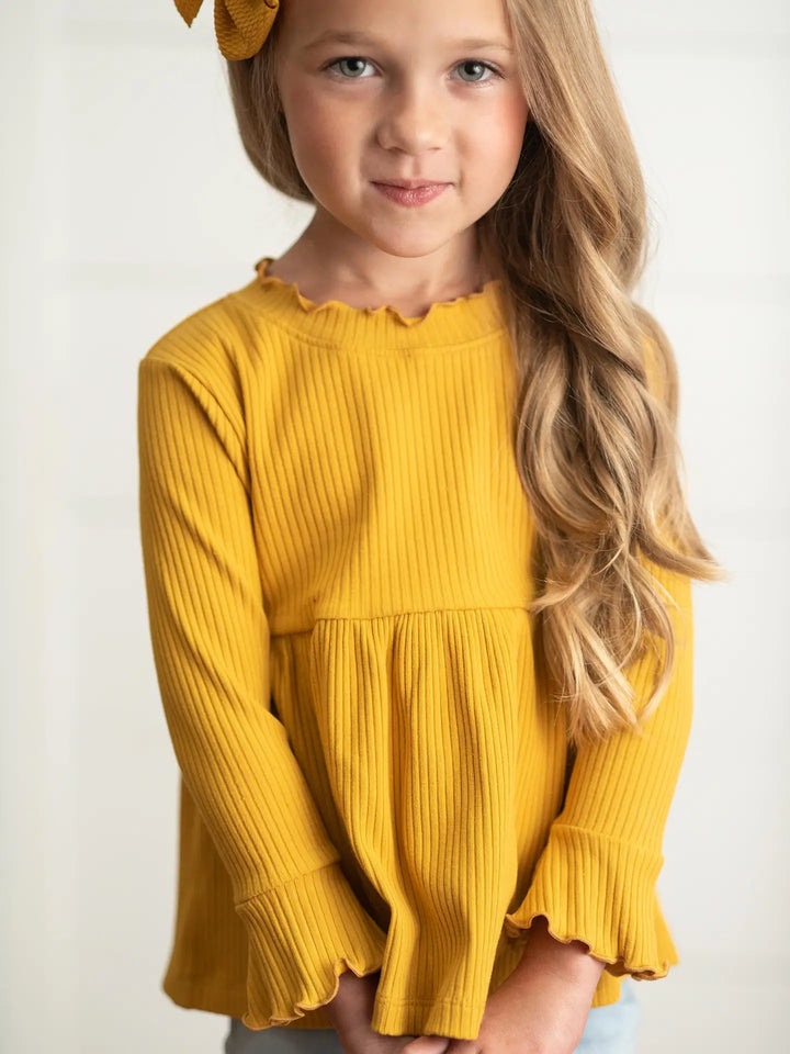 Kids Long Sleeve Lettuce Trim Ribbed Fall Shirt