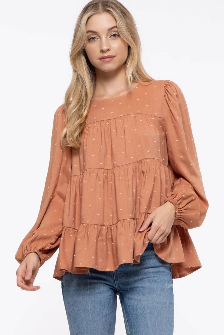 Tiered Clip Dot Long Sleeve Top