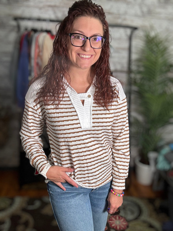 Stripe Mixed Texture Hooded Patchwork Top