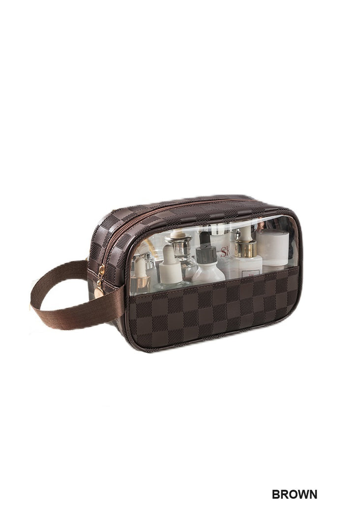 Checkered Monogram Clear Cosmetic Makeup Bag