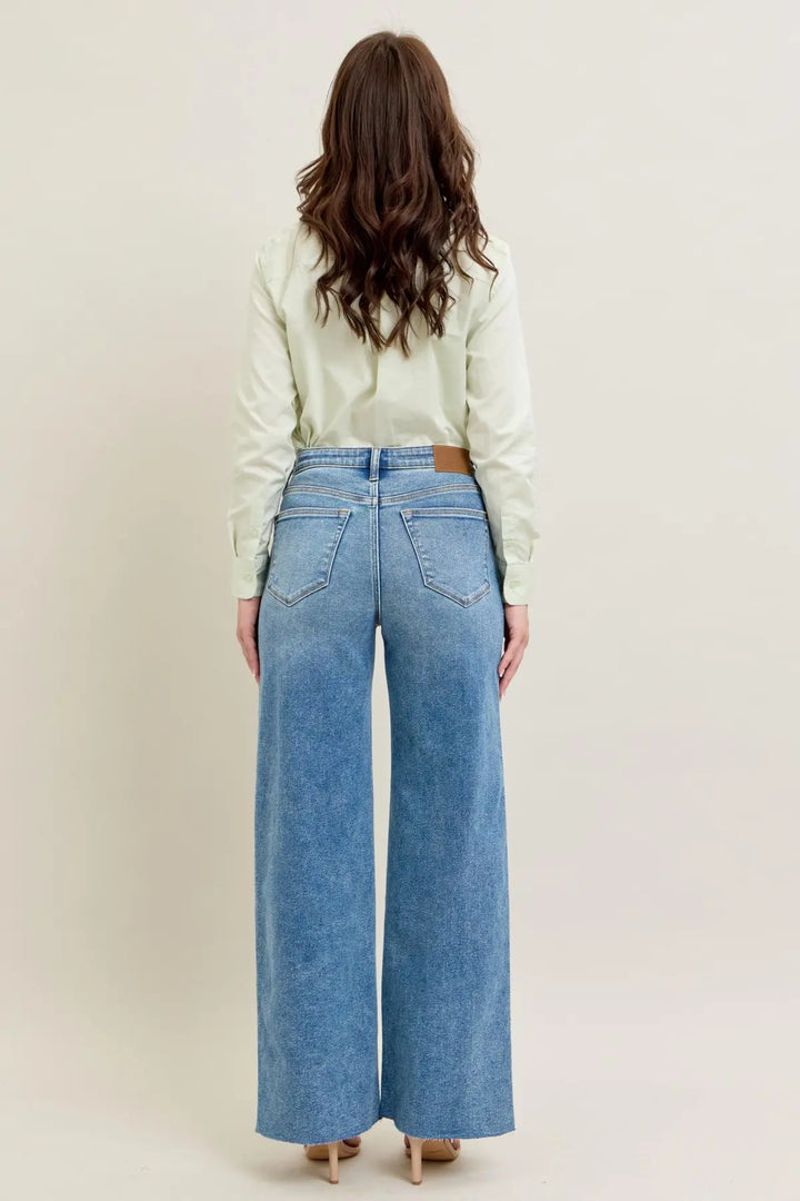 Judy Blue Vintage Wash Destroyed Wide Leg Jeans
