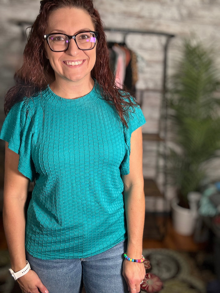 V Neck Ruffle Sleeve Shirt