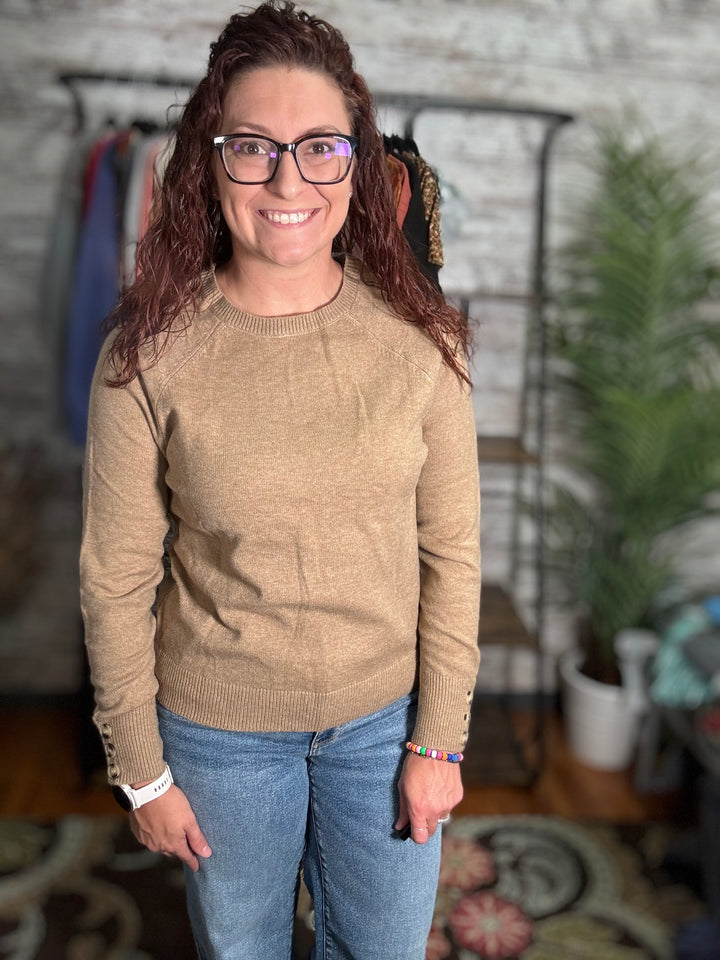 Buttoned Cuffs Raglan Sleeve Knit Sweater