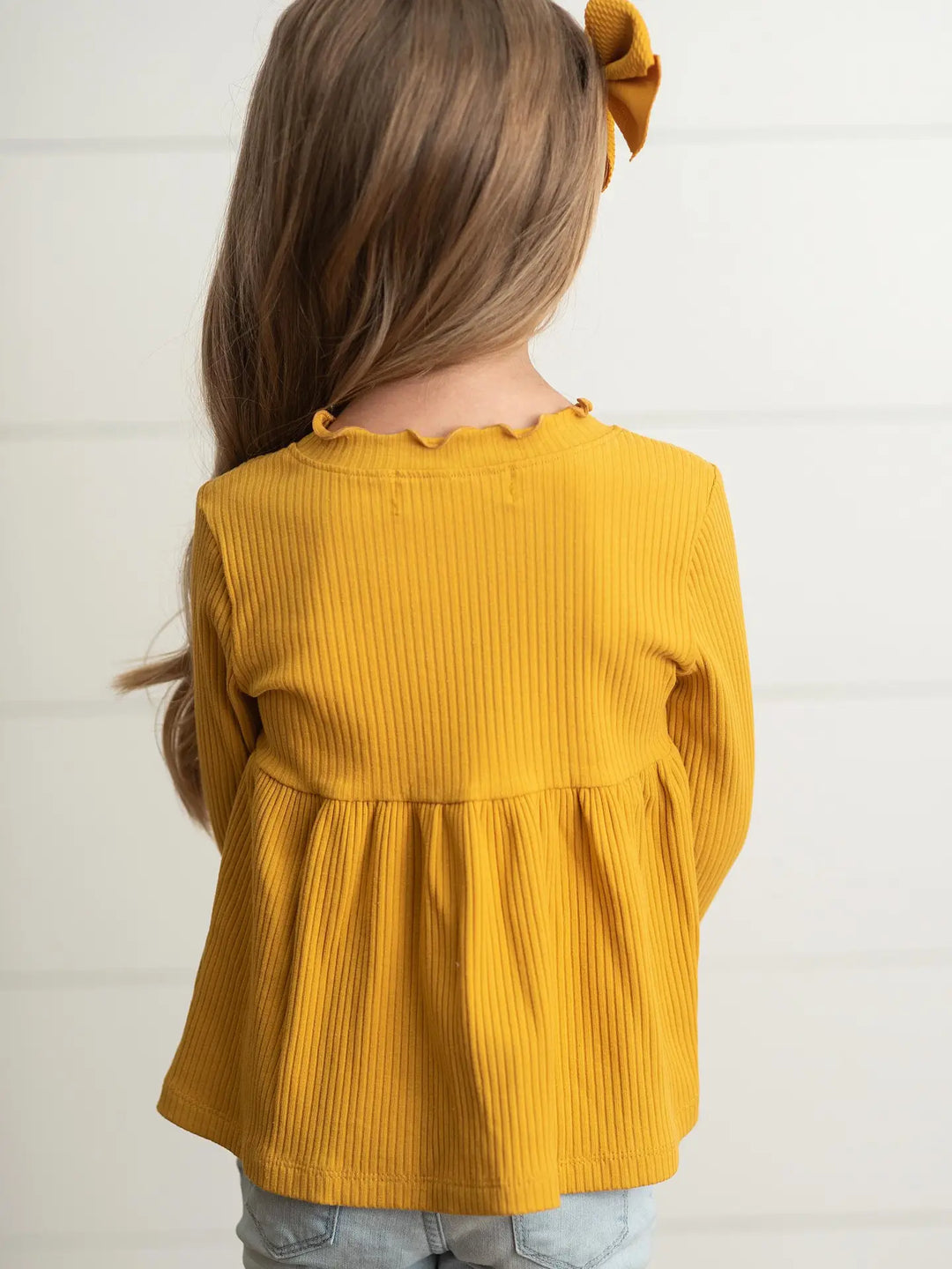 Kids Long Sleeve Lettuce Trim Ribbed Fall Shirt
