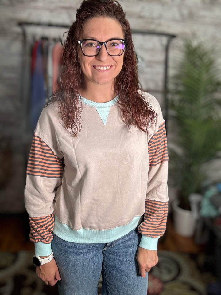 Jet Stream Striped Colorblock Patchwork Sweatshirt