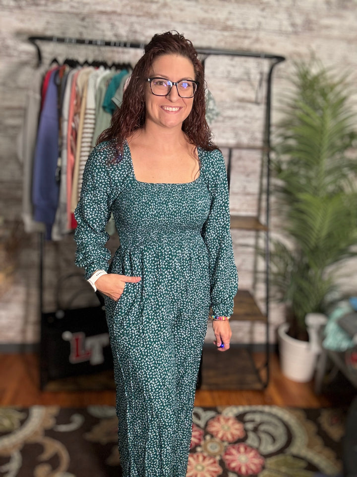 Floral Smocked Bodice Wide Leg Jumpsuit