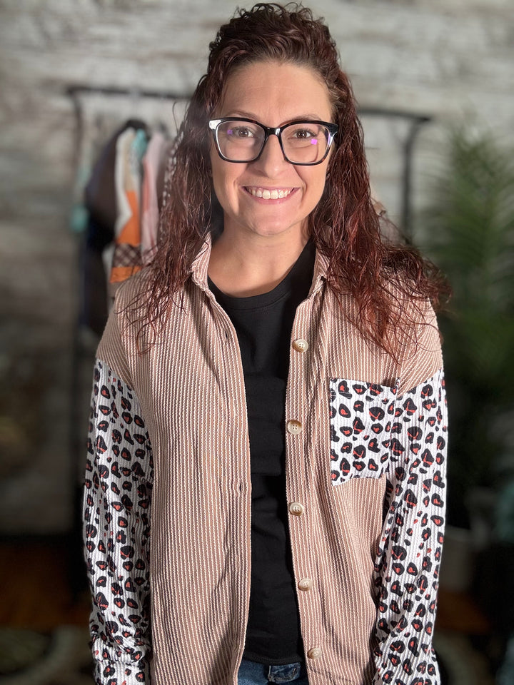 Patched Twisted Ribbed Casual Shacket