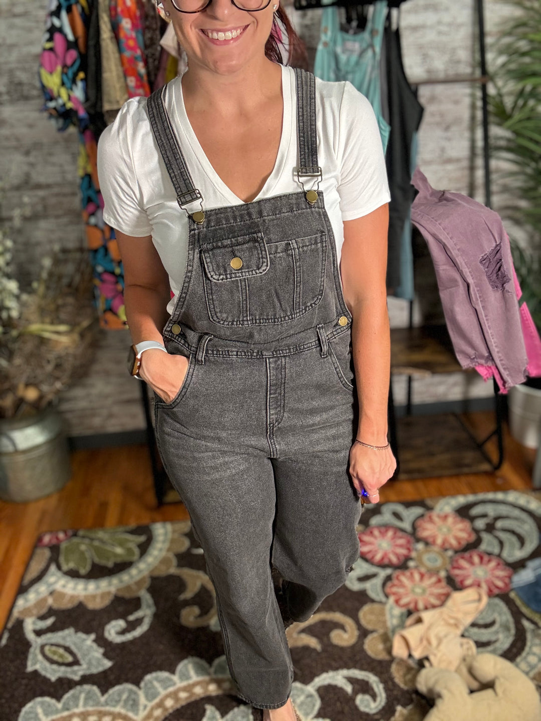 Vintage Washed Black Denim Overalls