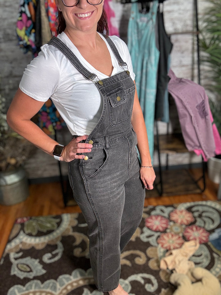 Vintage Washed Black Denim Overalls