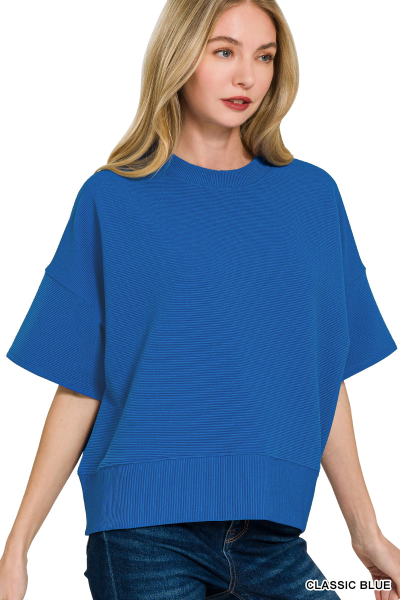 Ribbed Round Neck Waist Banded Shirts