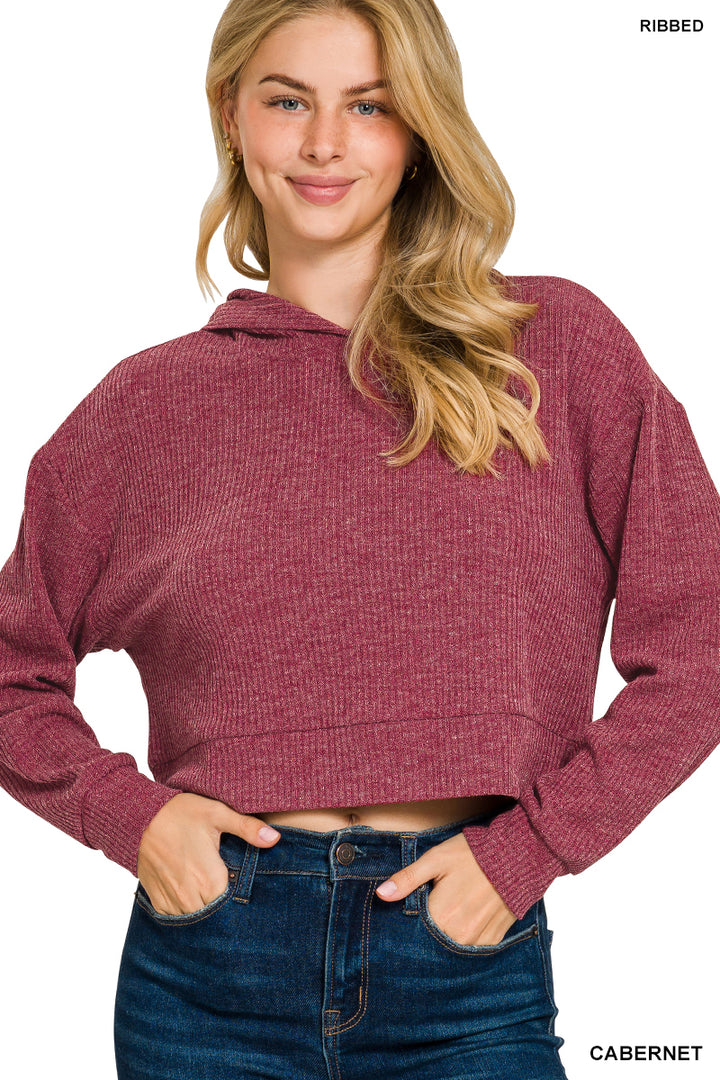 Ribbed Crop Hoodie Pullover