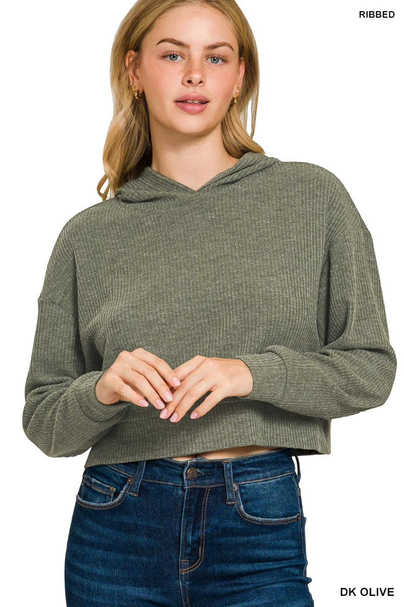 Ribbed Crop Hoodie Pullover