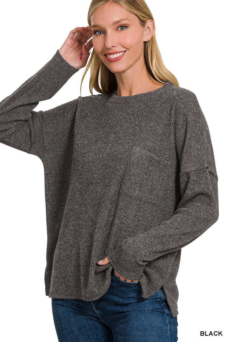 Ribbed Brushed Melange Hacci Sweater with Back Patch