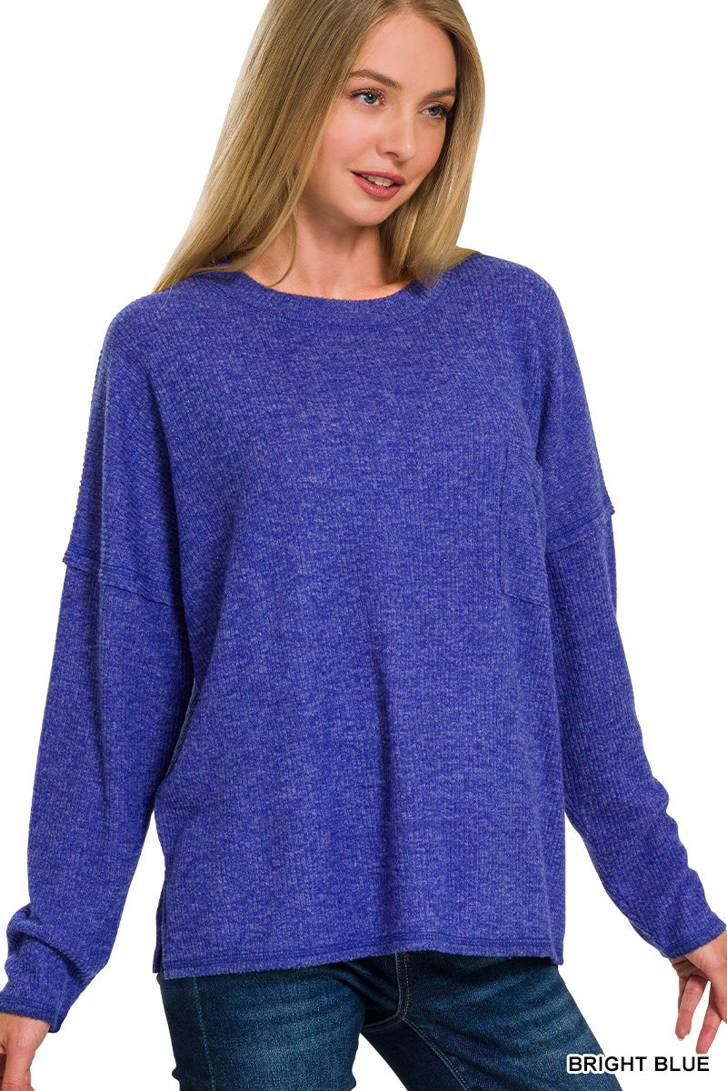 Ribbed Brushed Melange Hacci Sweater with Back Patch