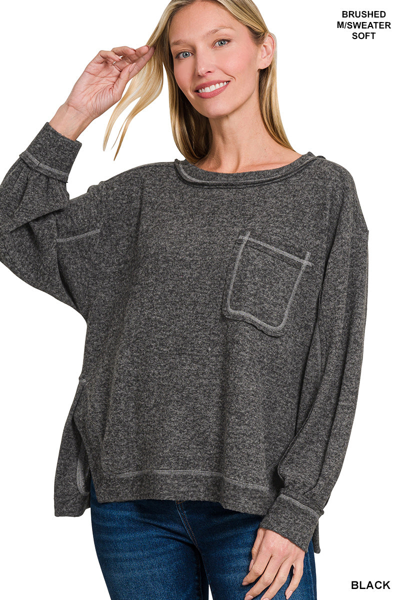 Brushed Hacci Hi-low Round Neck Sweater