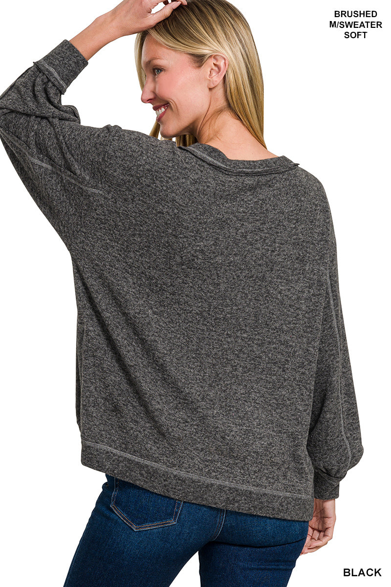 Brushed Hacci Hi-low Round Neck Sweater