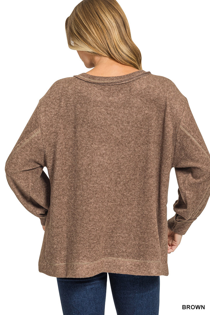 Brushed Hacci Hi-low Round Neck Sweater