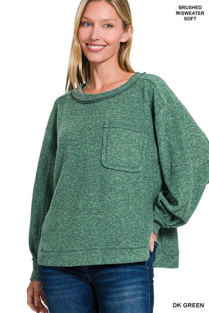 Brushed Hacci Hi-low Round Neck Sweater