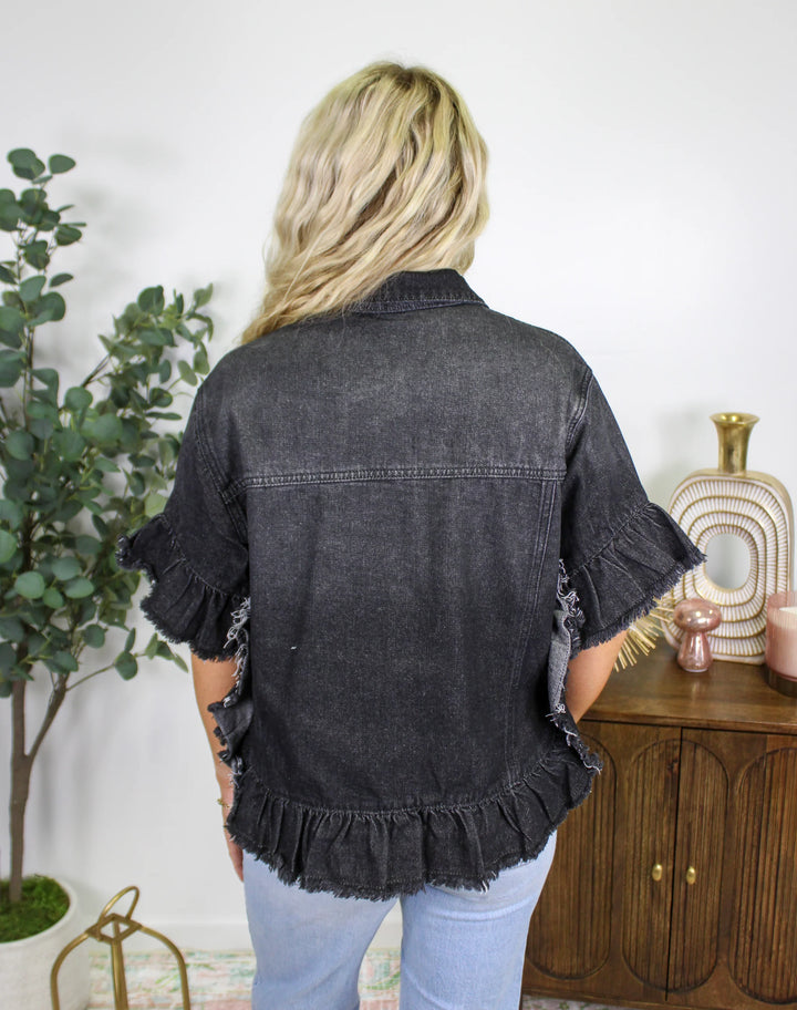 Black Ruffle Denim Jacket