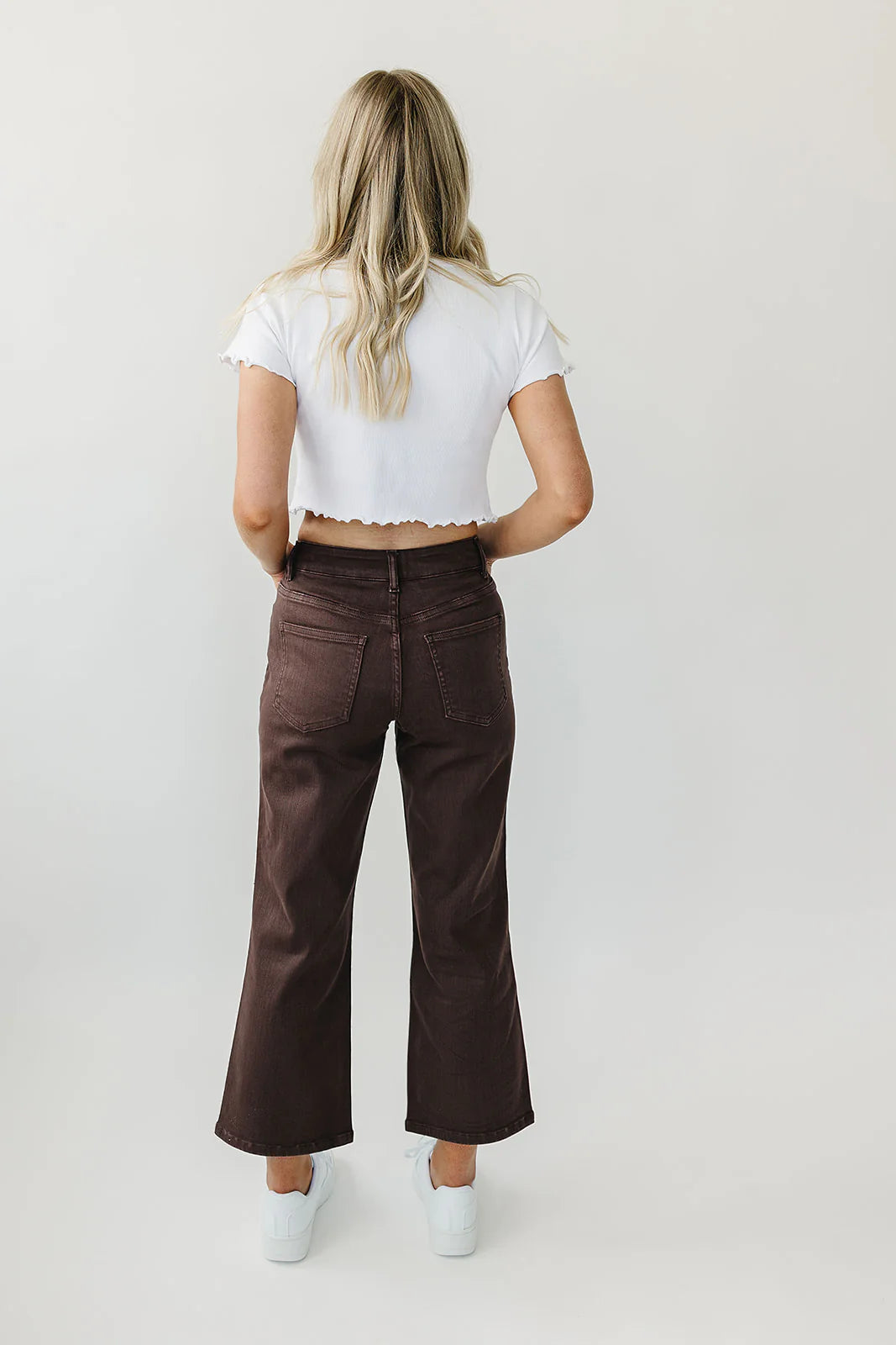 Mocha Garment-Dyed Cropped Wide Leg Jeans