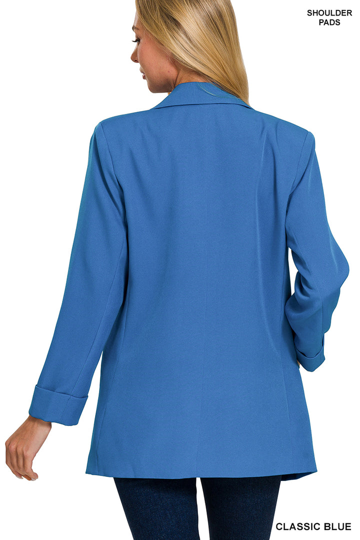 Woven Long Sleeve Open Front Blazer