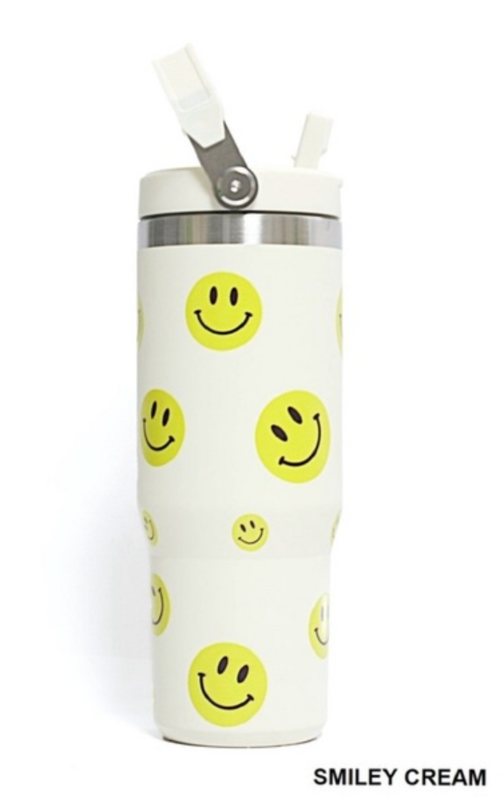 Smiley 3D UV Printed 30 OZ Stainless Steel Flip Straw Tumbler