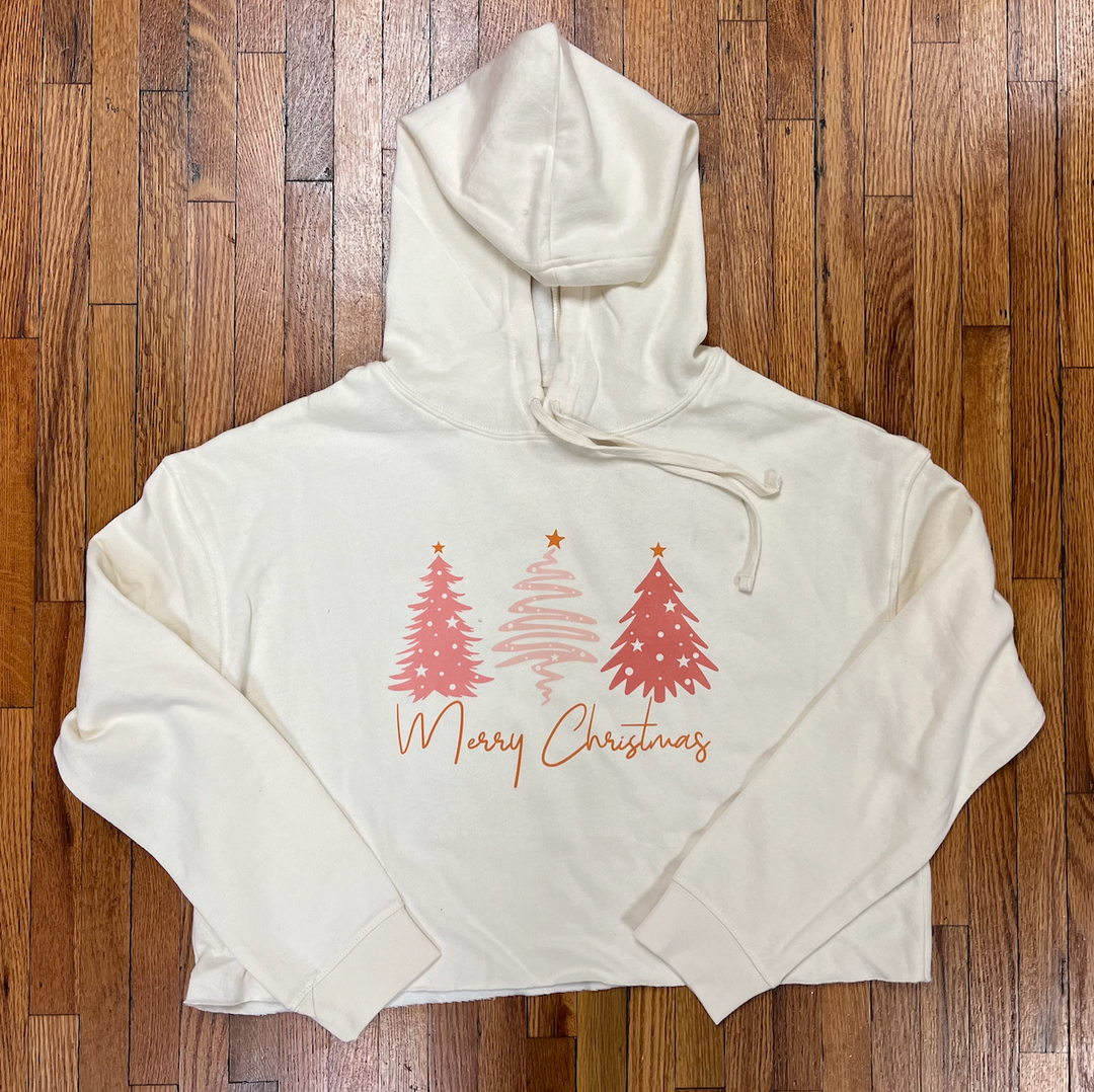 Merry Christmas Pine Crop Hooded Sweatshirt