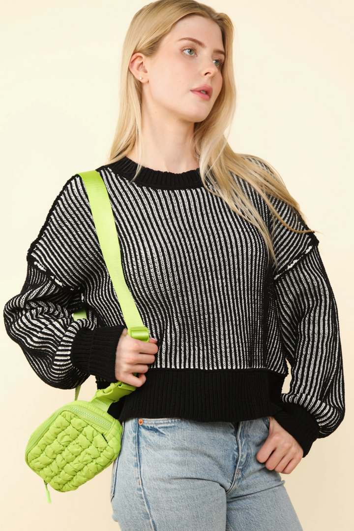 Two Tone Striped Casual Stripe Sweater Top