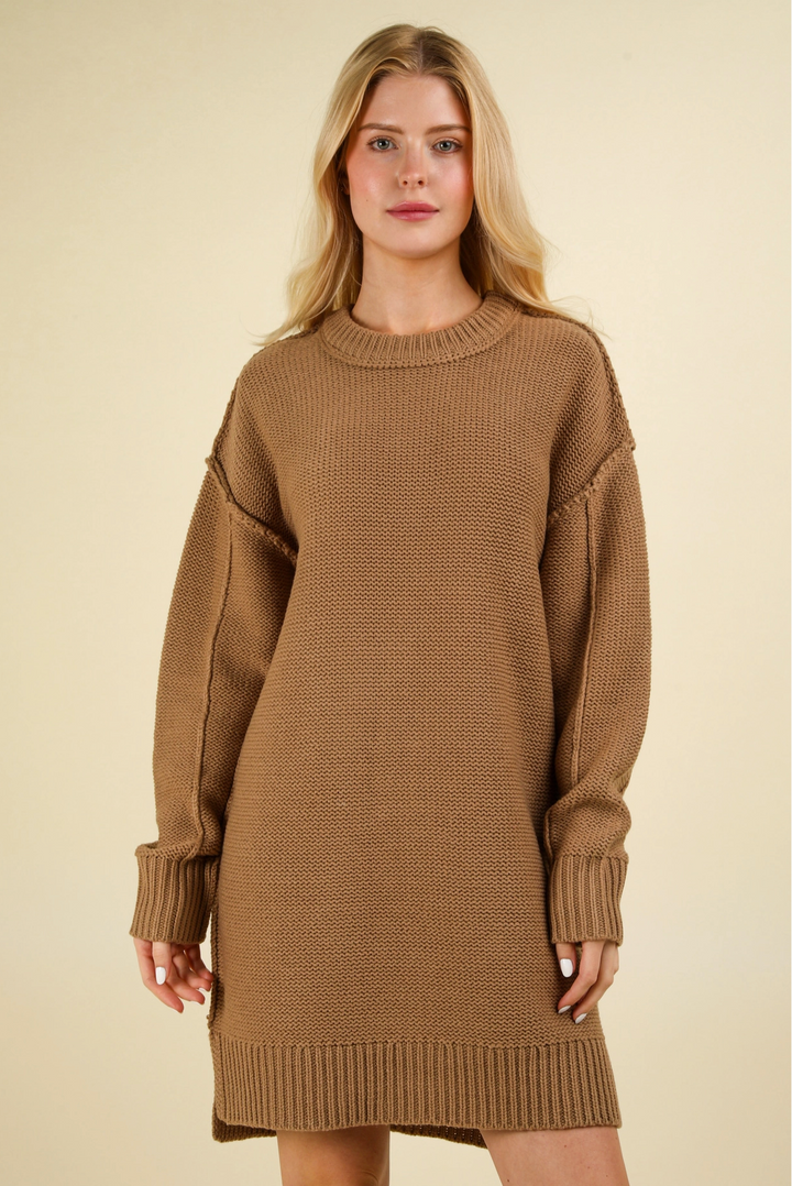 Chunky Round Neck Oversized Sweater Mini Dress