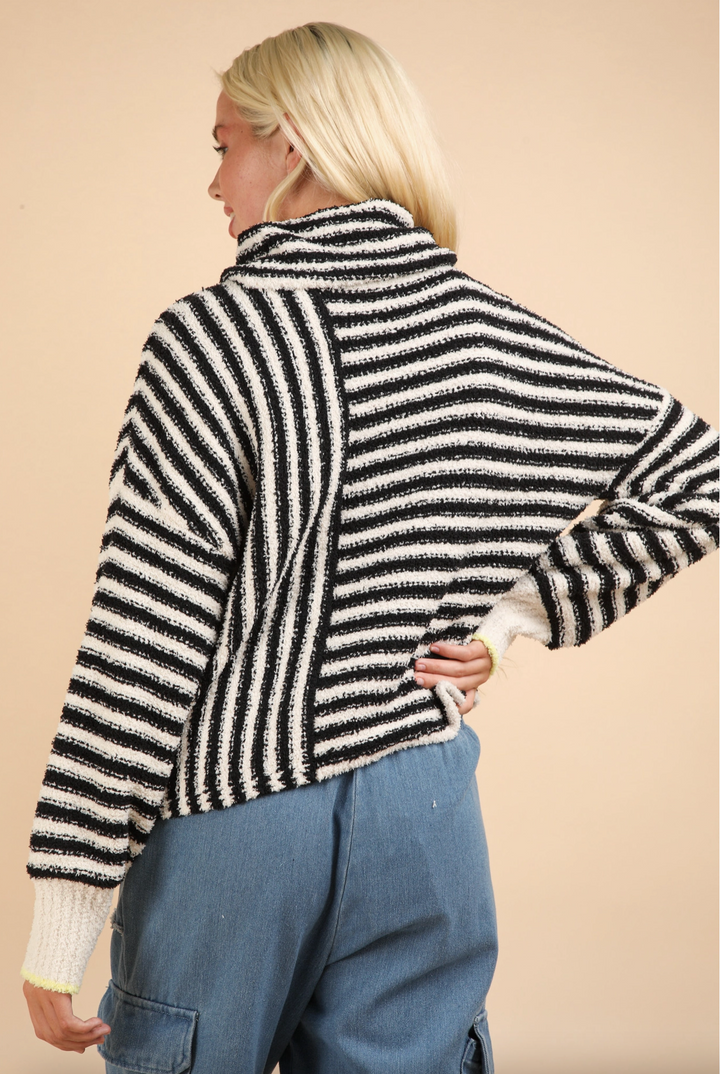 Mock Neck Soft Striped Knit Sweater