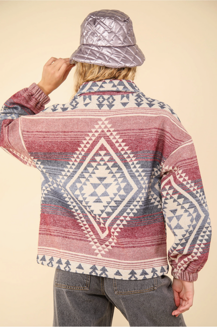 Aztec Printed Henley Woven Pullover Top