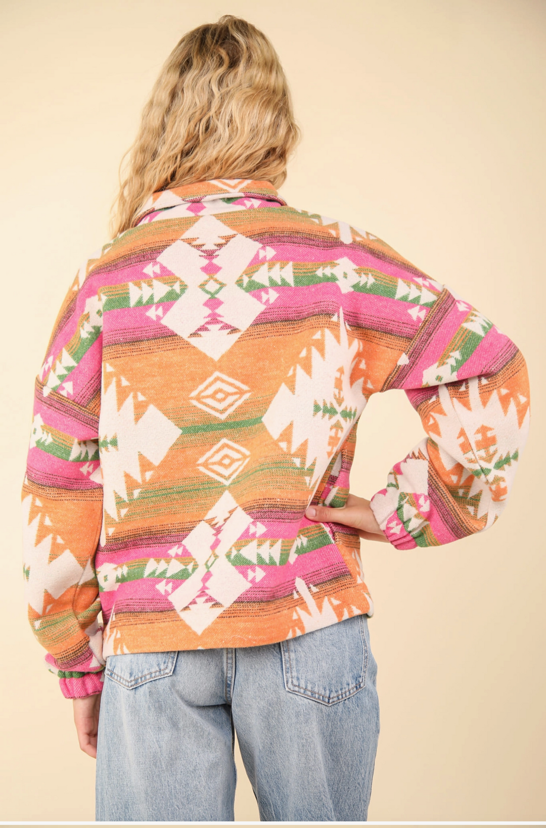 Aztec Printed Henley Woven Pullover Top