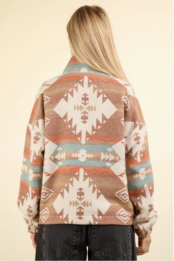 Aztec Printed Henley Woven Pullover Top