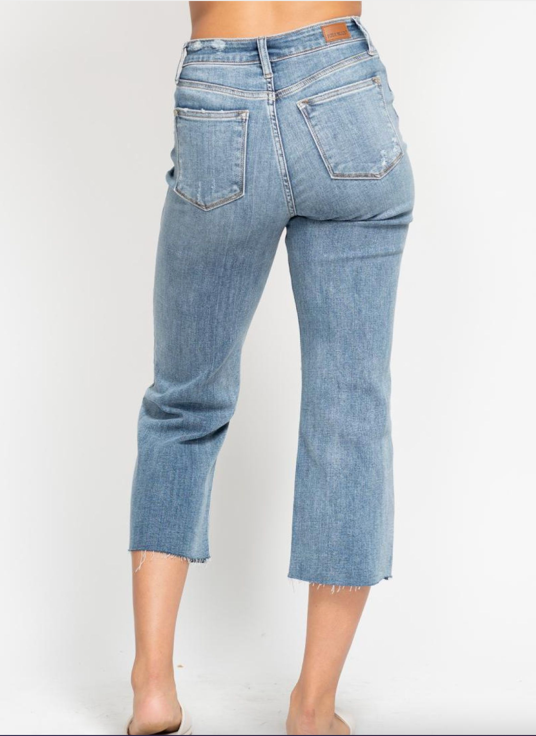 Judy Blue Light Wash Distressed Wide Crop Jeans