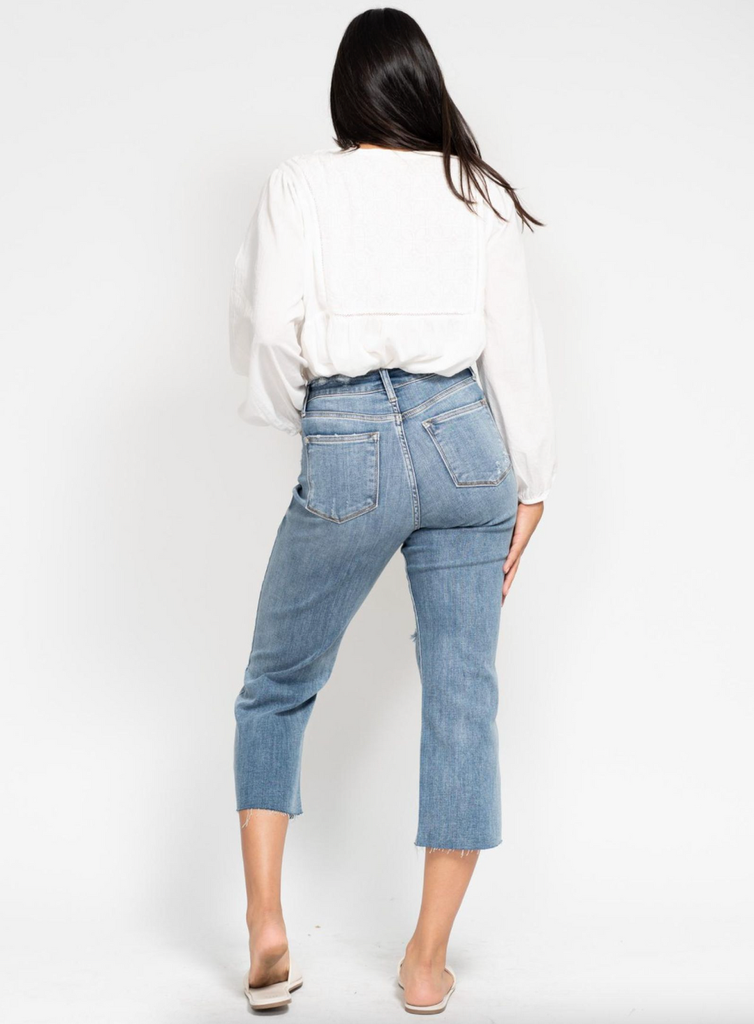 Judy Blue Light Wash Distressed Wide Crop Jeans