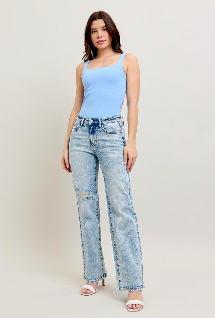 Judy Blue HW Mineral Wash Destroy 90'S Straight Jeans
